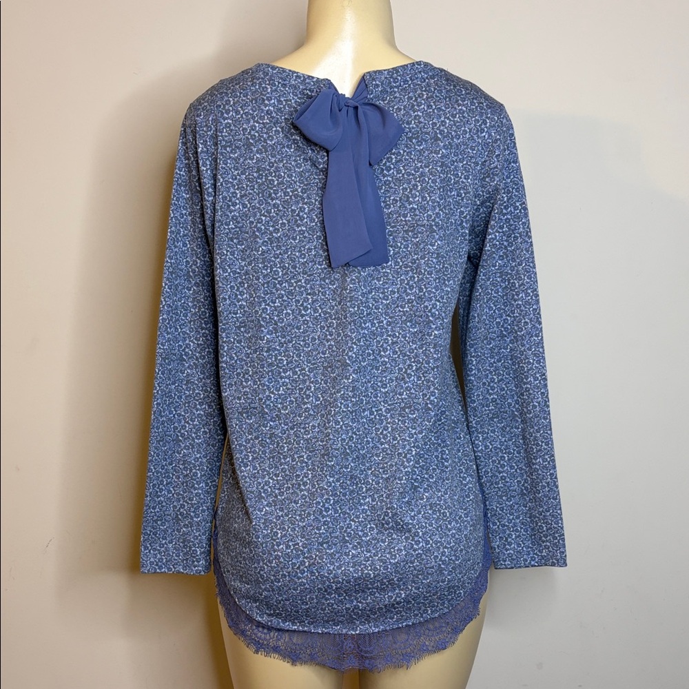 LCLauren Conrad Blue Floral Women's Top with Bow Detail Size S
